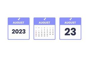 August calendar design. August 23 2023 calendar icon for schedule, appointment, important date concept vector