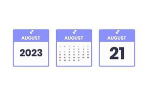 August calendar design. August 21 2023 calendar icon for schedule, appointment, important date concept vector