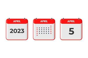 April 5 calendar design icon. 2023 calendar schedule, appointment, important date concept vector