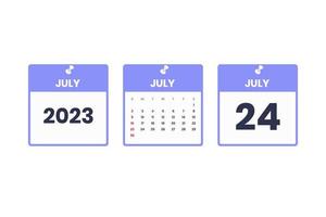 July calendar design. July 24 2023 calendar icon for schedule, appointment, important date concept vector