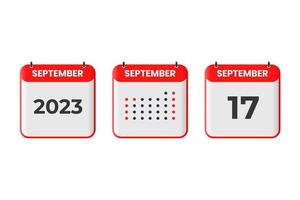 September 17 calendar design icon. 2023 calendar schedule, appointment, important date concept vector