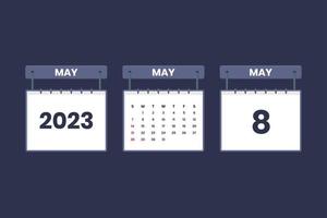 8 de mayo de 2023 icono de calendario para horario, cita, concepto de fecha importante vector