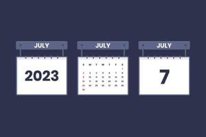 7 de julio de 2023 icono de calendario para horario, cita, concepto de fecha importante vector