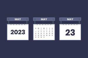 23 May 2023 calendar icon for schedule, appointment, important date concept vector