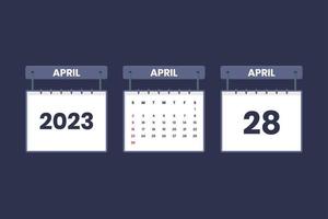 28 de abril de 2023 icono de calendario para horario, cita, concepto de fecha importante vector