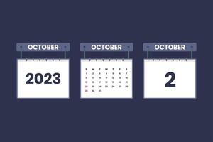 2 de octubre de 2023 icono de calendario para horario, cita, concepto de fecha importante vector