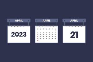 21 April 2023 calendar icon for schedule, appointment, important date concept vector