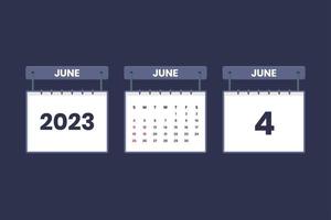 4 de junio de 2023 icono de calendario para horario, cita, concepto de fecha importante vector