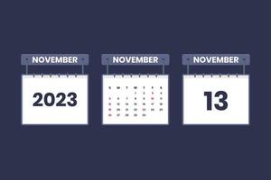 13 November 2023 calendar icon for schedule, appointment, important date concept vector