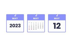 diseño de calendario de mayo. 12 de mayo de 2023 icono de calendario para horario, cita, concepto de fecha importante vector