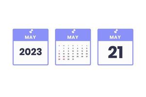 May calendar design. May 21 2023 calendar icon for schedule, appointment, important date concept vector
