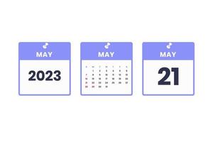 May calendar design. May 21 2023 calendar icon for schedule, appointment, important date concept vector