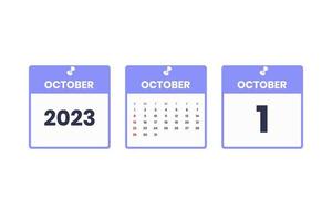 October calendar design. October 1 2023 calendar icon for schedule, appointment, important date concept vector