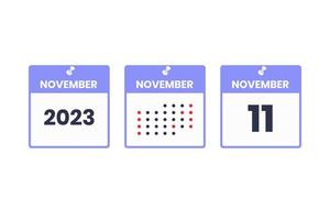 11 de noviembre icono de diseño de calendario. calendario 2023, cita, concepto de fecha importante vector