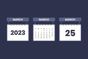 25 March 2023 calendar icon for schedule, appointment, important date concept vector