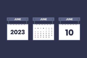 10 de junio de 2023 icono de calendario para horario, cita, concepto de fecha importante vector