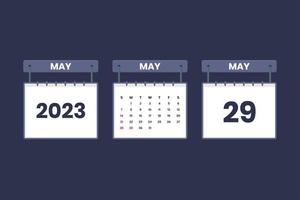 29 de mayo de 2023 icono de calendario para horario, cita, concepto de fecha importante vector