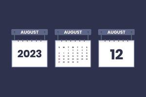 12 August 2023 calendar icon for schedule, appointment, important date concept vector