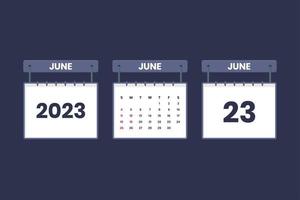 23 de junio de 2023 icono de calendario para horario, cita, concepto de fecha importante vector