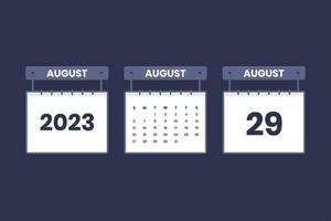 29 de agosto de 2023 icono de calendario para horario, cita, concepto de fecha importante vector