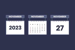 27 November 2023 calendar icon for schedule, appointment, important date concept vector