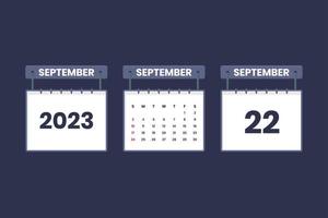 22 September 2023 calendar icon for schedule, appointment, important date concept vector