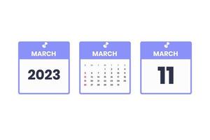 March calendar design. March 11 2023 calendar icon for schedule, appointment, important date concept vector