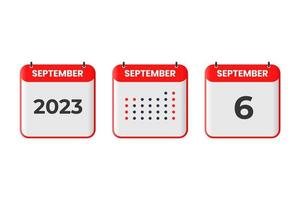 September 6 calendar design icon. 2023 calendar schedule, appointment, important date concept vector