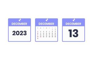 December calendar design. December 13 2023 calendar icon for schedule, appointment, important date concept vector