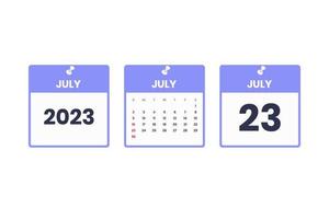 July calendar design. July 23 2023 calendar icon for schedule, appointment, important date concept vector