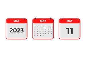 diseño de calendario de mayo de 2023. 11 de mayo de 2023 icono de calendario para horario, cita, concepto de fecha importante vector
