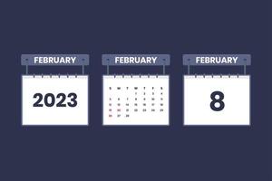 8 de febrero de 2023 icono de calendario para horario, cita, concepto de fecha importante vector