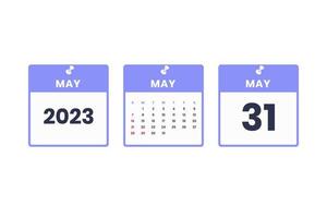 May calendar design. May 31 2023 calendar icon for schedule, appointment, important date concept vector