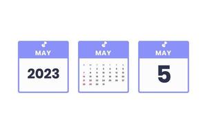 May calendar design. May 5 2023 calendar icon for schedule, appointment, important date concept vector