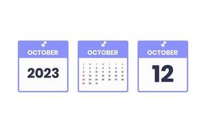 October calendar design. October 12 2023 calendar icon for schedule, appointment, important date concept vector