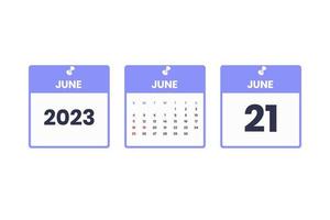 June calendar design. June 21 2023 calendar icon for schedule, appointment, important date concept vector
