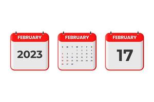 diseño de calendario de febrero de 2023. 17 de febrero de 2023 icono de calendario para horario, cita, concepto de fecha importante vector