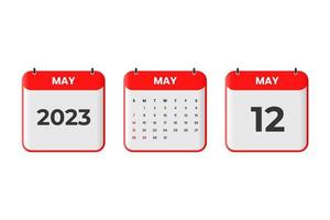 diseño de calendario de mayo de 2023. 12 de mayo de 2023 icono de calendario para horario, cita, concepto de fecha importante vector