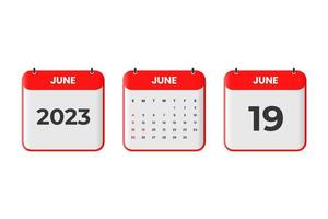 Diseño de calendario de junio de 2023. 19 de junio de 2023 icono de calendario para horario, cita, concepto de fecha importante vector