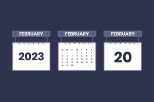 20 de febrero de 2023 icono de calendario para horario, cita, concepto de fecha importante vector