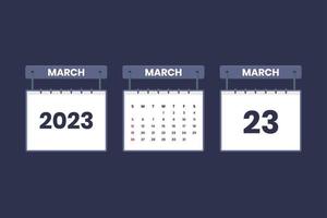 23 de marzo de 2023 icono de calendario para horario, cita, concepto de fecha importante vector