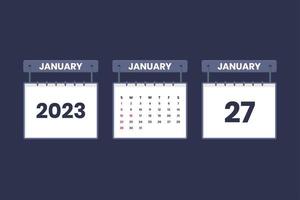 27 de enero de 2023 icono de calendario para horario, cita, concepto de fecha importante vector