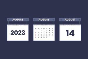 14 August 2023 calendar icon for schedule, appointment, important date concept vector