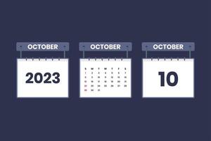 10 October 2023 calendar icon for schedule, appointment, important date concept vector