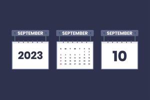 10 de septiembre de 2023 icono de calendario para horario, cita, concepto de fecha importante vector