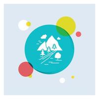 rocks. tree. hill. mountain. nature White Glyph Icon colorful Circle Background vector