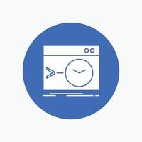 Admin. command. root. software. terminal White Glyph Icon in Circle. Vector Button illustration