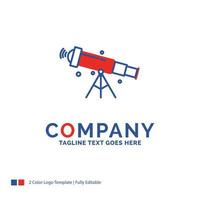 Company Name Logo Design For telescope. astronomy. space. view. zoom. Blue and red Brand Name Design with place for Tagline. Abstract Creative Logo template for Small and Large Business. vector