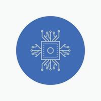 Chip. cpu. microchip. processor. technology White Line Icon in Circle background. vector icon illustration