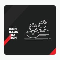 fondo de presentación creativa rojo y negro para estudiante. empleado. grupo. pareja. icono de línea de equipo vector